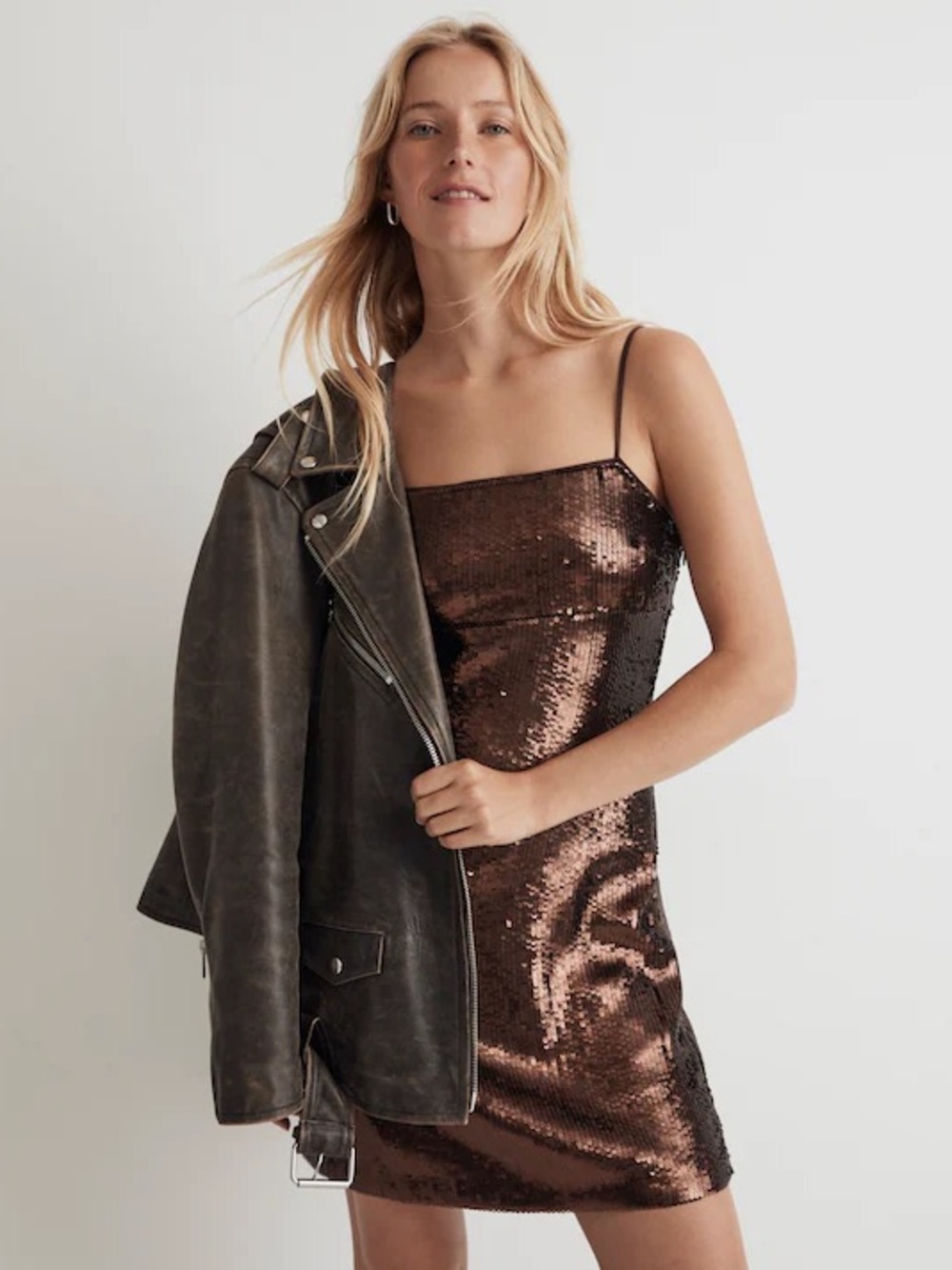Madewell Brown Sequin Slip Mini Dress
